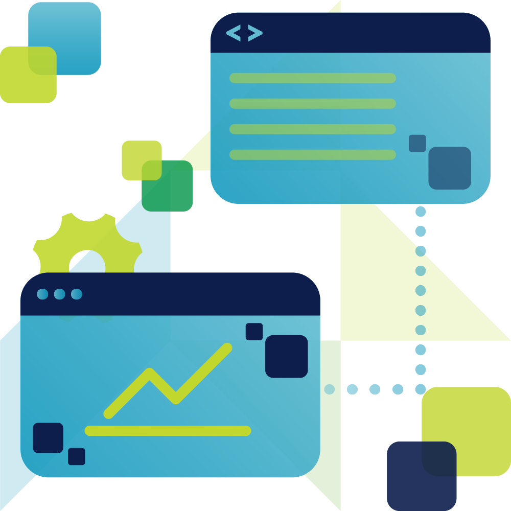 graphic representing charts with company logo