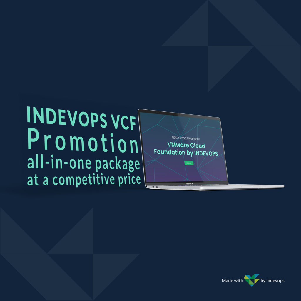 picture of a hero section with text VMware Cloud Foundation by INDEVOPS and contact button