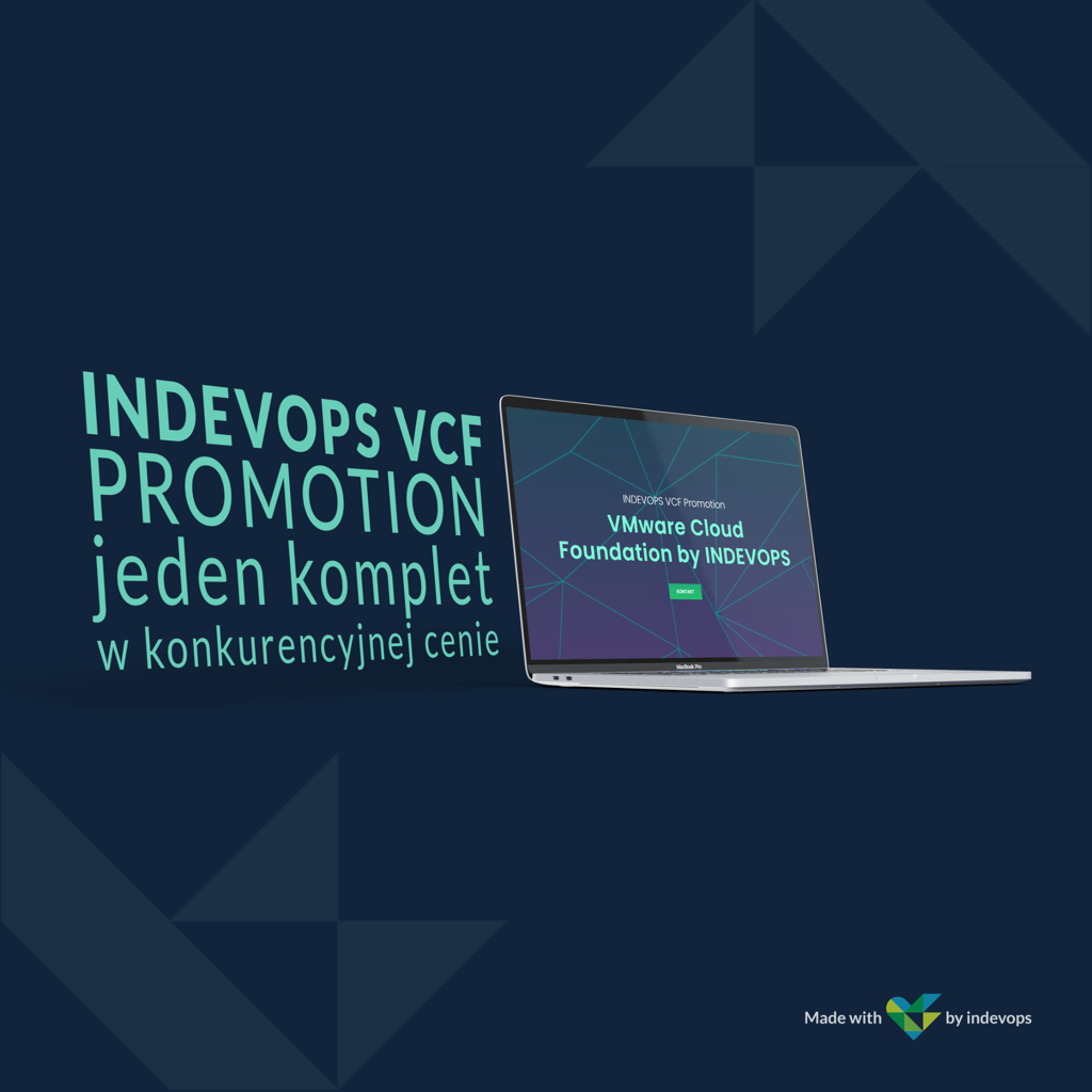 picture of a hero section with text VMware Cloud Foundation by INDEVOPS and contact button